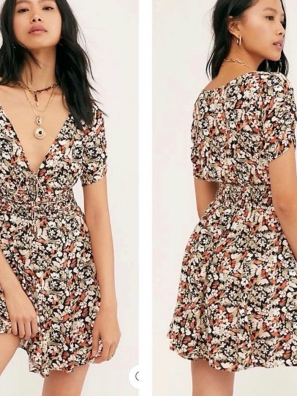 Free People Forget Me Not Mini Dress Floral Moody Boho Indie Feminine Size 10